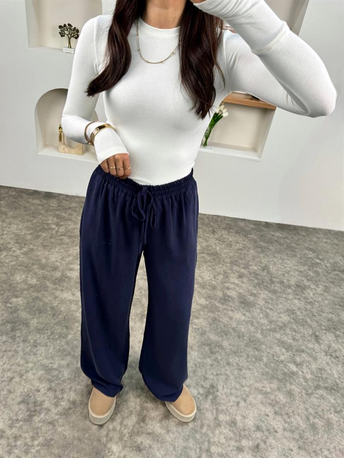 Jayla Lacivert Kalın Tensel Muadil Beli Lastikli Pantolon