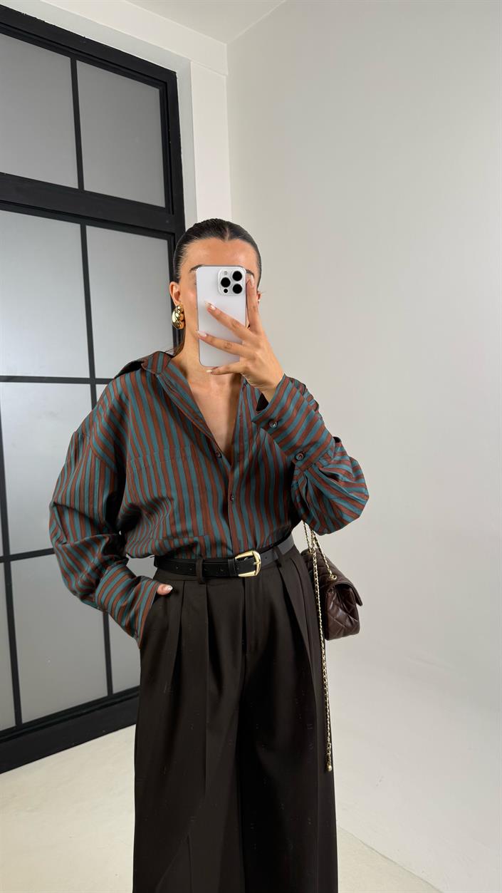 Acı Kahve Kemerli Cepli Palazzo Pantolon GAUS-00142