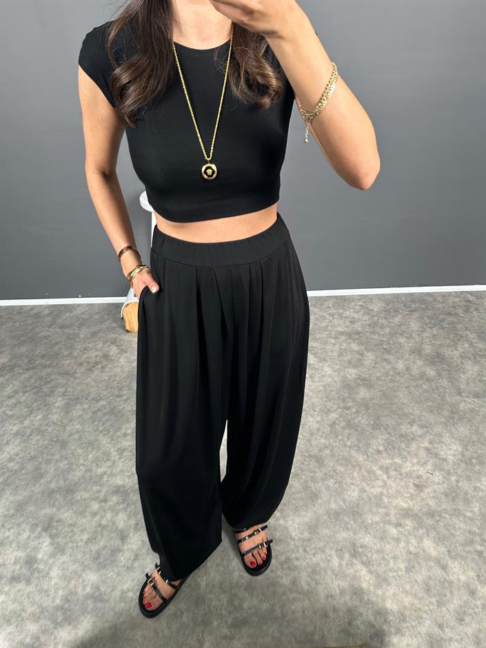 Brulle Siyah Rahat Kesim Modal Dokuma Şalvar Pantolon