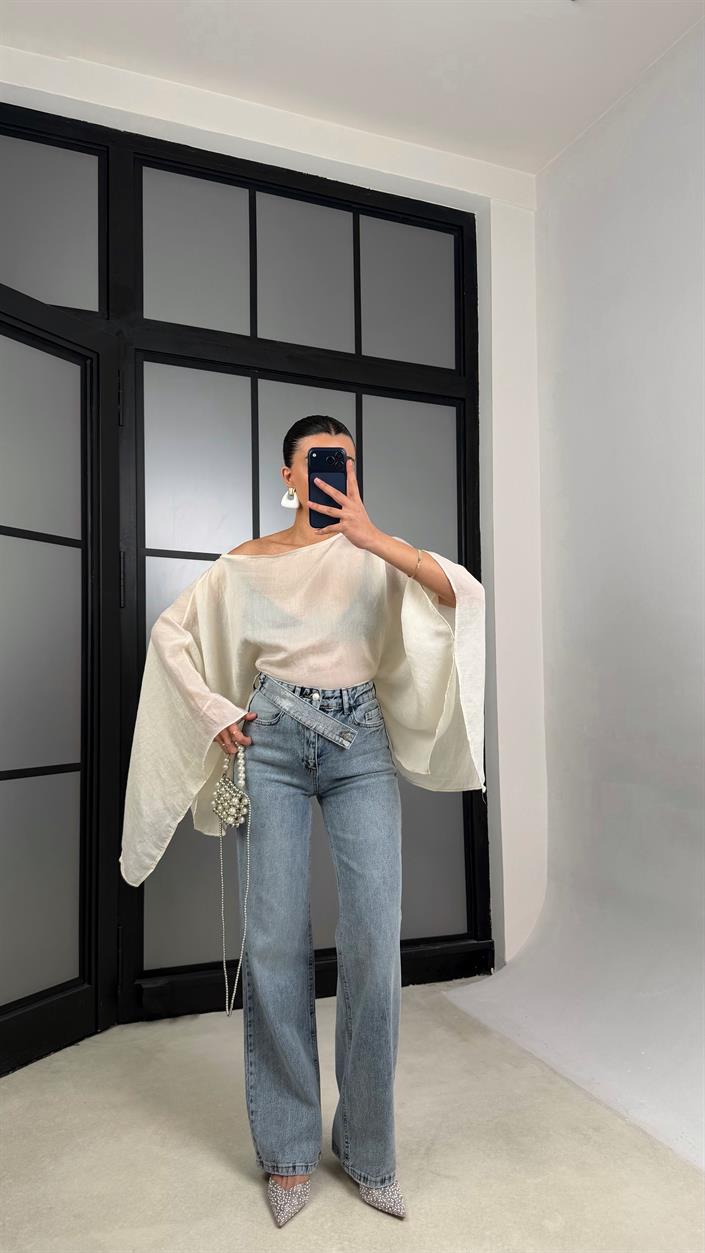 Mavi Taş Kemer Detaylı Premium Jean GAUS-01299