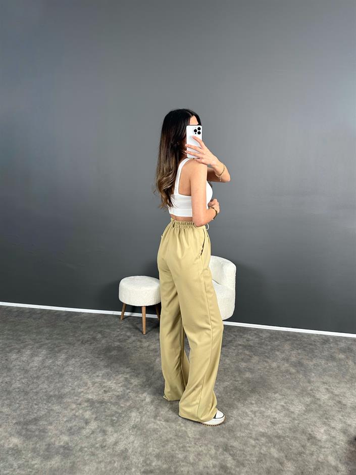 Bera Yeşil Beli Lastikli Palazzo Pantolon