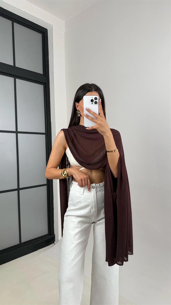 Kahve Md Muadil Tasarım Triko Pelerin GAUS-01185
