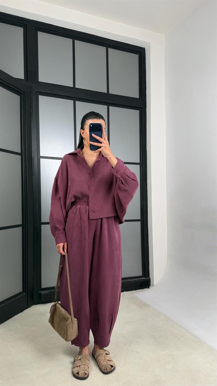 Mürdüm MD Muadil Gömlek Beli Lastikli Şalvar Pantolon Tencel Takım GAUS-01500