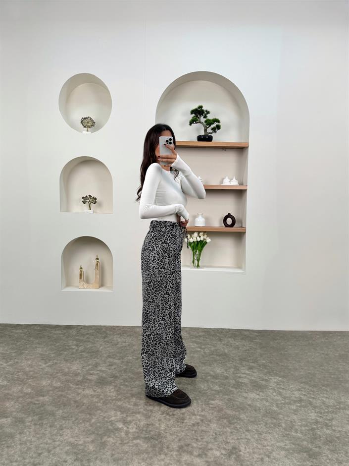 Regan Gri Leoparlı Önden Bağlamalı Pantolon