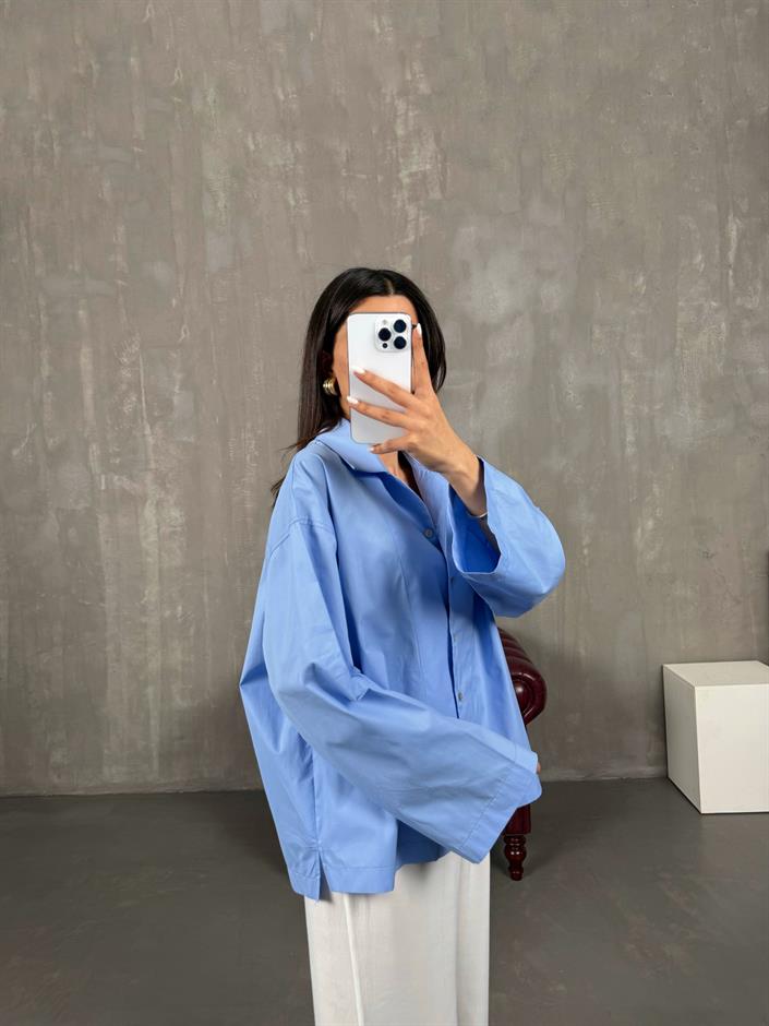 Mavi Poplin Oversize Gömlek Gaus00066