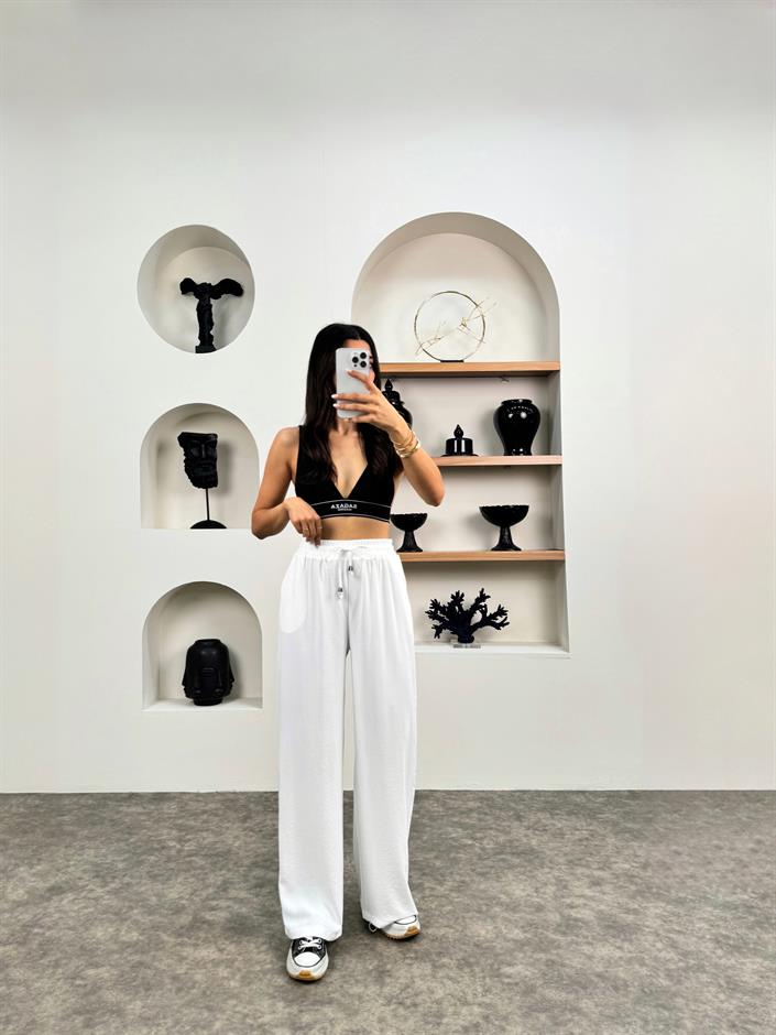 Pupa Beyaz Beli Lastikli Ayrobin Pantolon