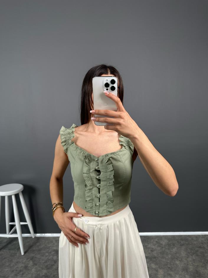 Varro Haki İnci Detaylı Crop