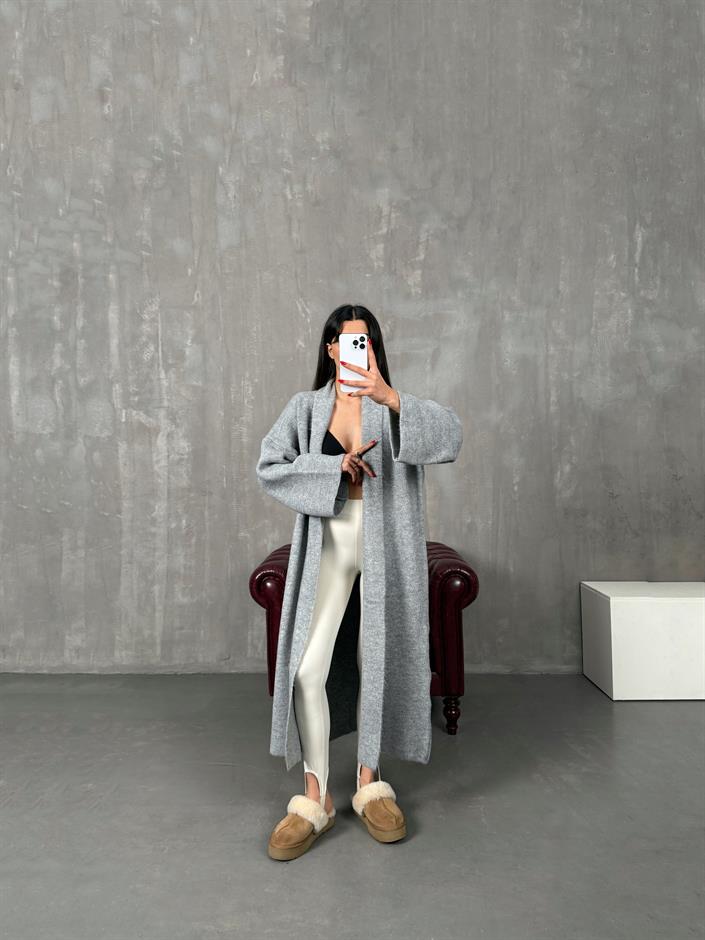 Algis Gri Oversize Uzun Hırka