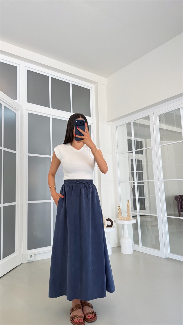 Lacivert MD Muadil Tencel Etek GAUS-01847