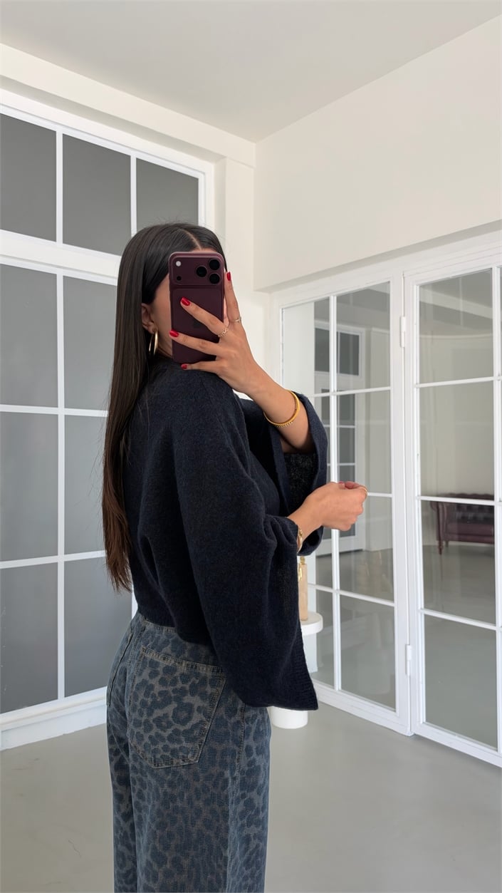 Lacivert Yarasa Kol Crop Kazak GAUS-02252