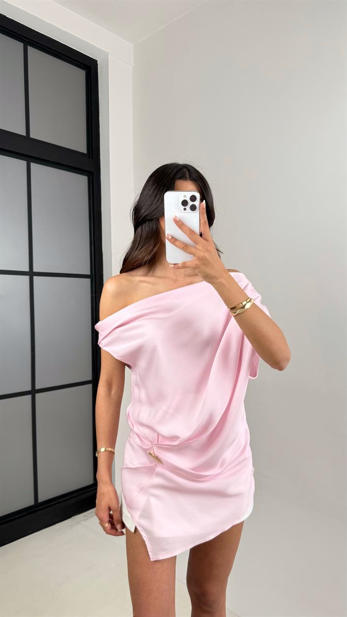 Pembe Gold Tokalı Saten Premium Bluz Gaus00531