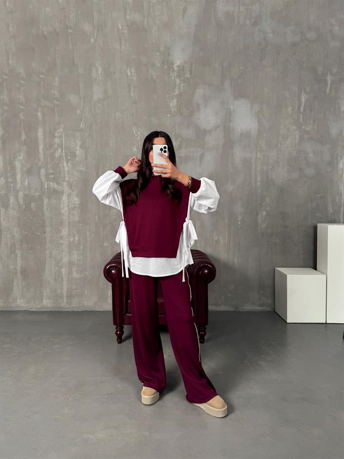 Preme Bordo Gömlek Detaylı Modal Takım