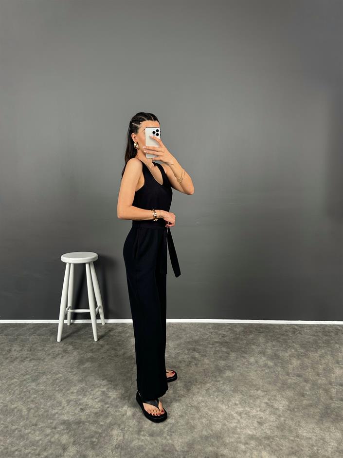 Korel Siyah Keten Kemerli Tulum