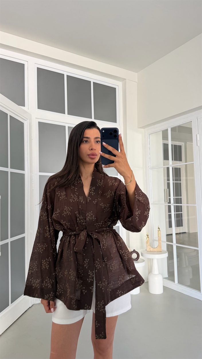 Kahve Desenli Kimono GAUS-01788