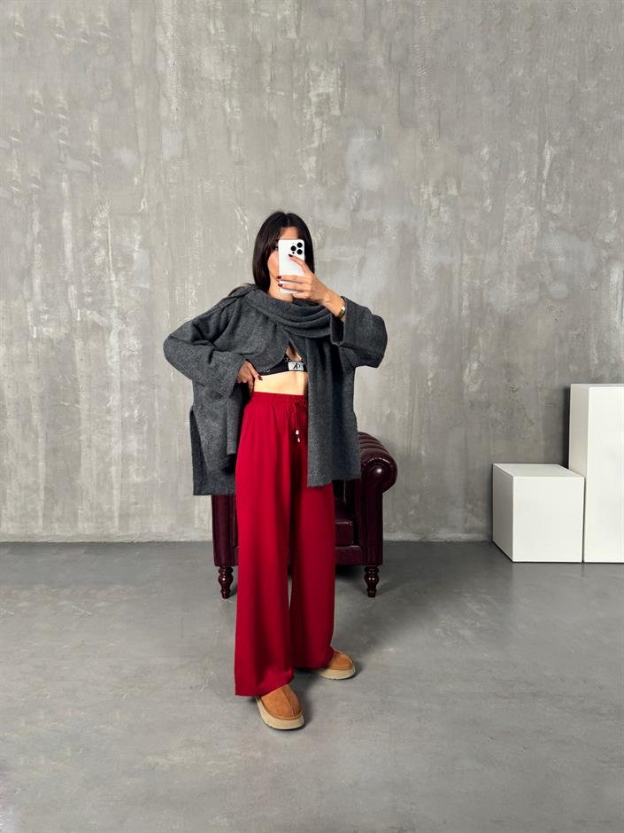 Sima Bordo Beli Lastikli Ayrobin Pantolon