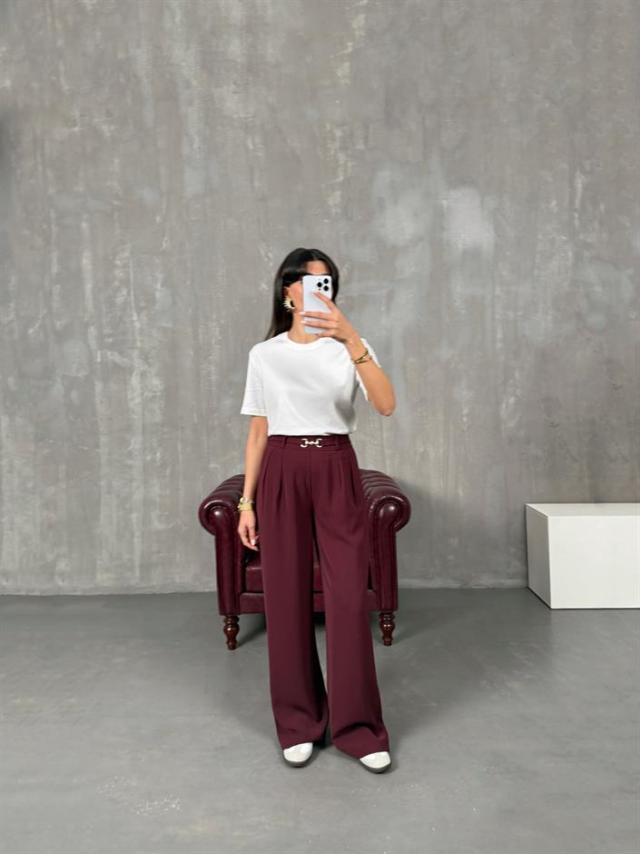 Lones Bordo Kemer Detaylı Pantolon