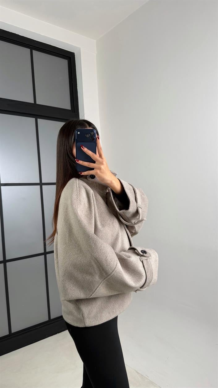 Taş Dik Yaka Balıksırtı Astarlı Kaşe Ceket GAUS-00738