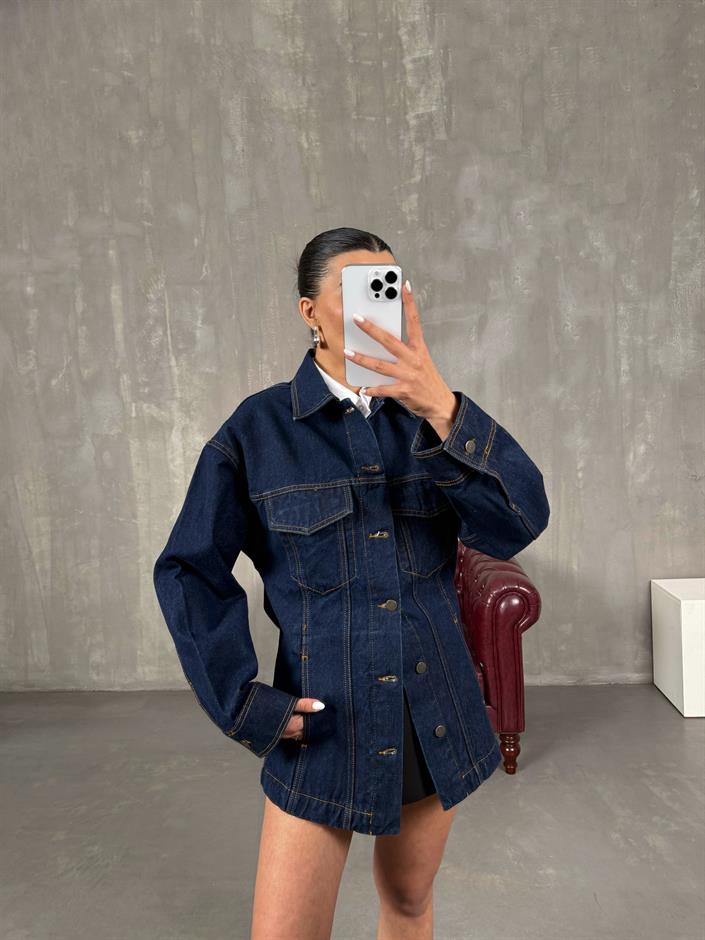 Zerap Lacivert Cepli Muadil Denim Ceket