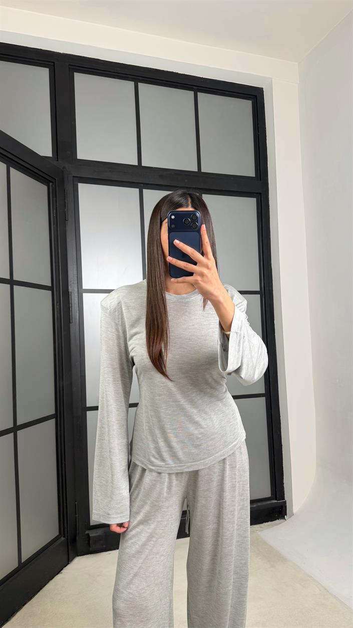 Gri Beli Ayarlanabilir Vatkalı Bluz Eşofman Takım GAUS-01307