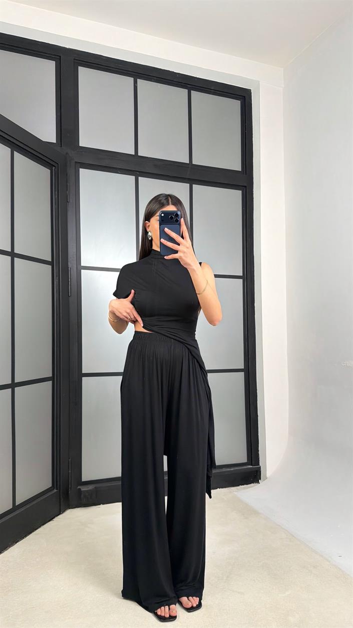 Siyah ZR Model Beli Lastikli Kaşmir Dokulu Pantolon GAUS-01356 GAUS-01355