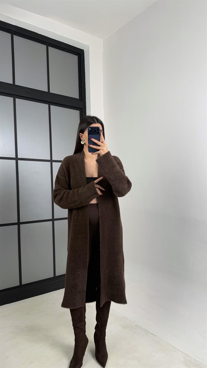 Acı Kahve Peluş Uzun Hırka GAUS-00758