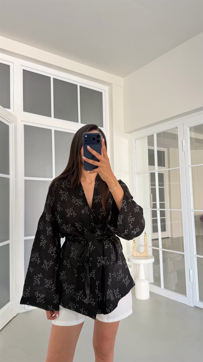 Siyah Desenli Kimono GAUS-01788