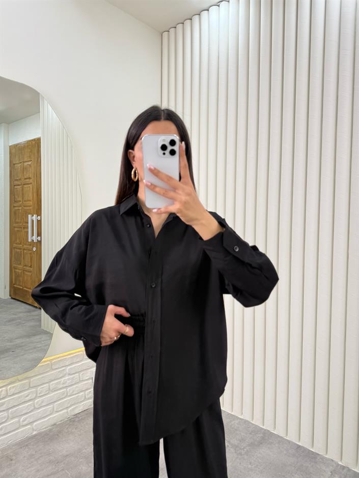 Siyah Gömlek Beli Lastikli Pantolon Premium Tensel Takım TNCL01 Gaus00322