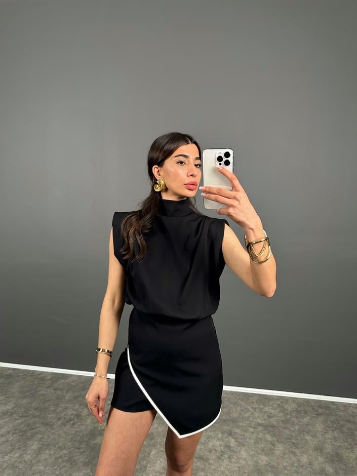 Loni Siyah Zr Model Sırt Dekolteli Tulum