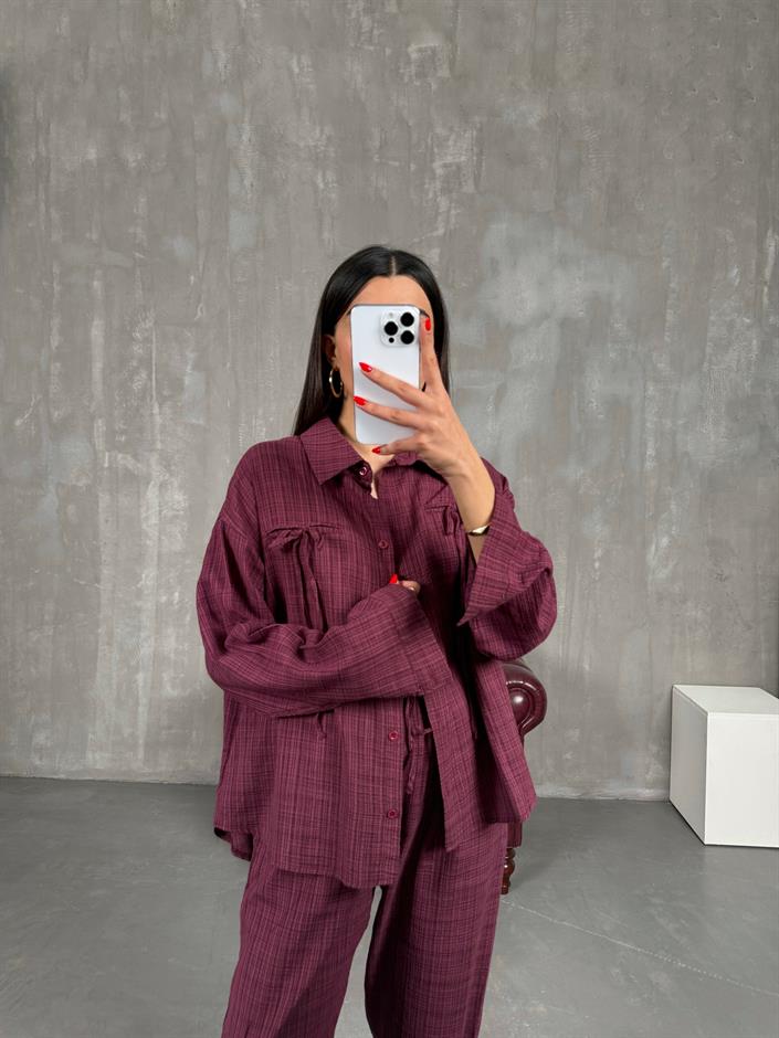 Bordo Kareli Keten Takım Gaus00194