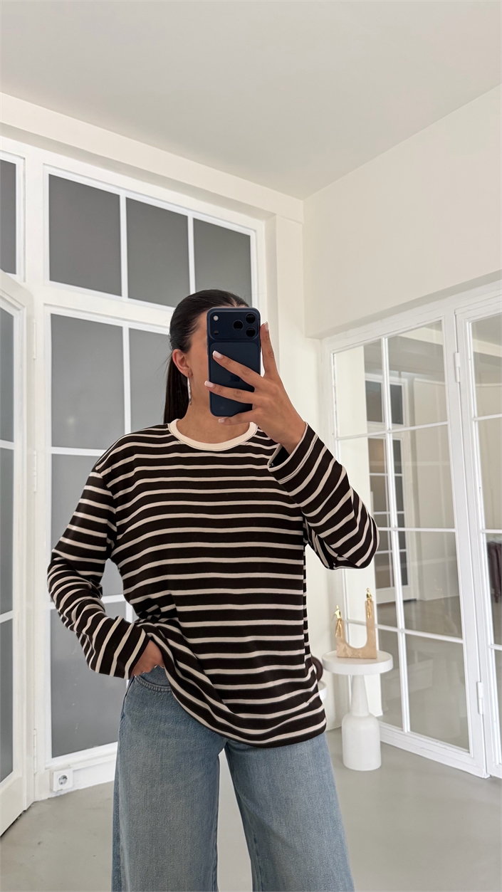 Acı Kahve Çizgili Bluz GAUS-02131