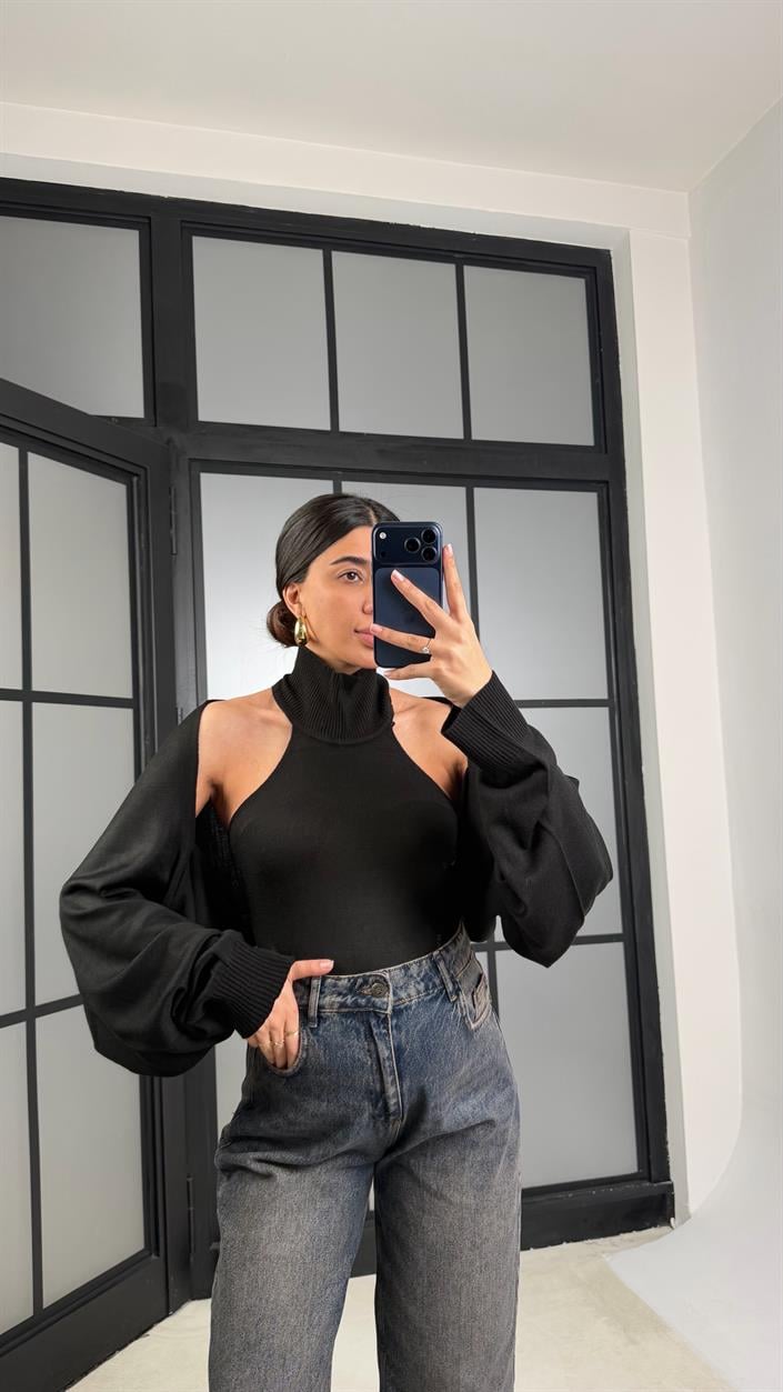 Siyah Bolero Detaylı İkili Triko Takım GAUS-01170