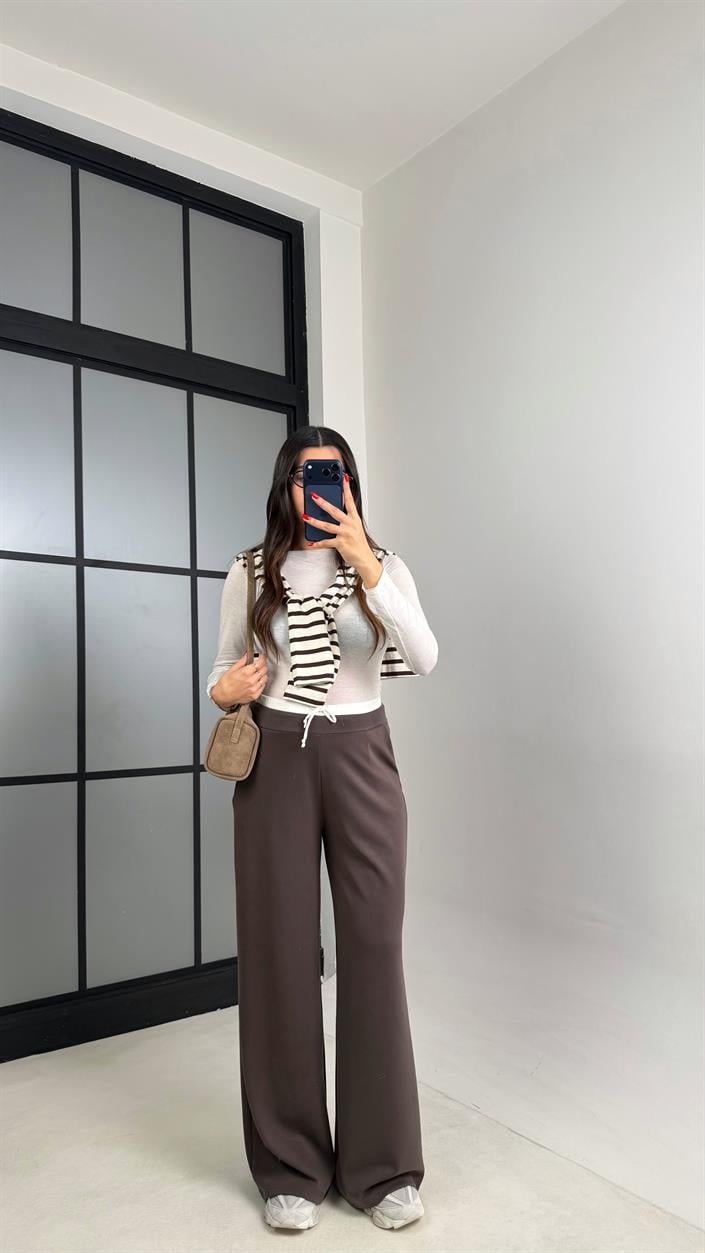 Kahve Beli Lastikli Modal Kumaş Pantolon GAUS-00914