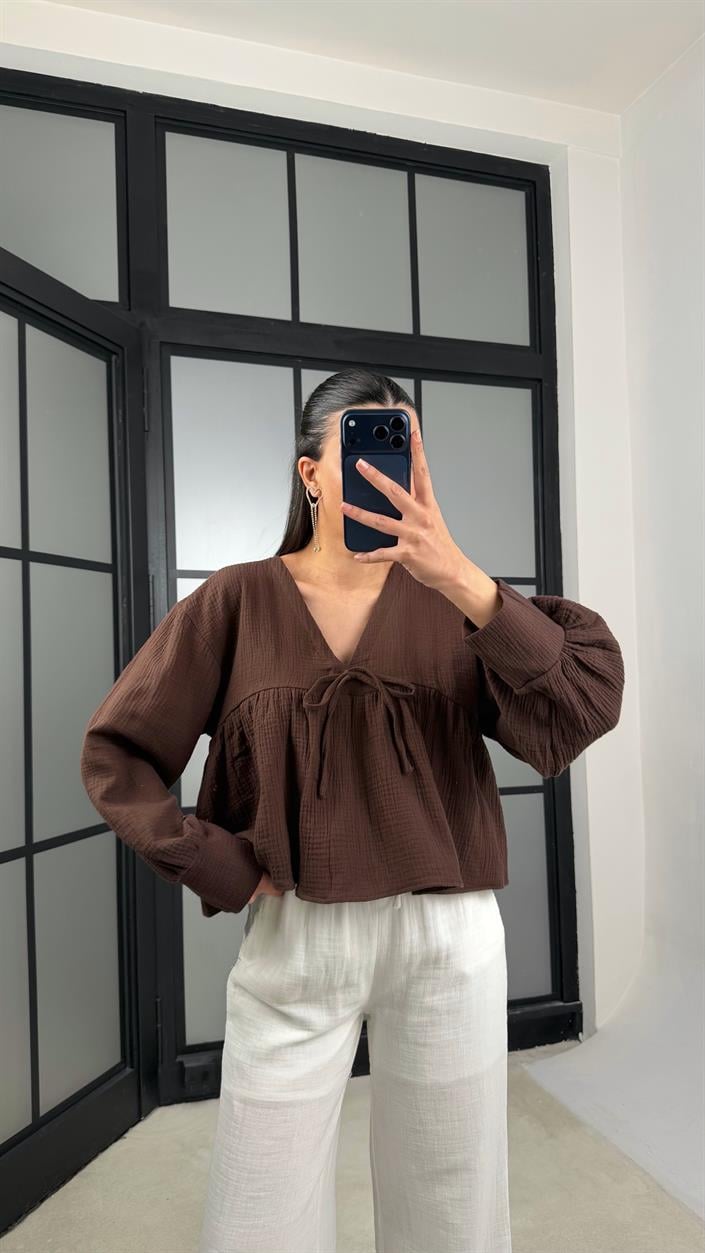 Kahve Müslin Bluz GAUS-01368