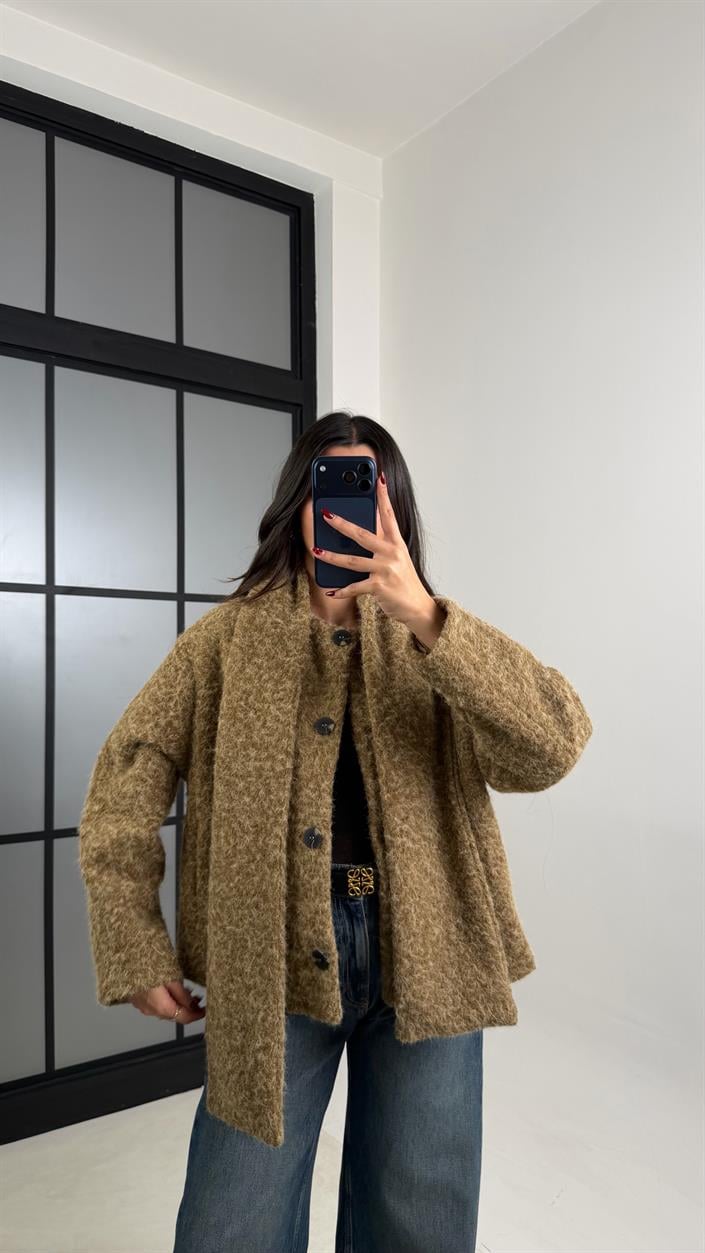 Camel ZR Muadil Astarlı Atkı Detaylı Kırçıllı Ceket GAUS-00718