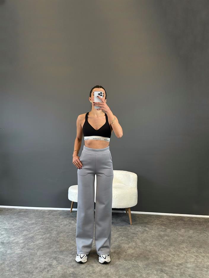 Sofy Gri Model Scuba Palazzo Pantolon