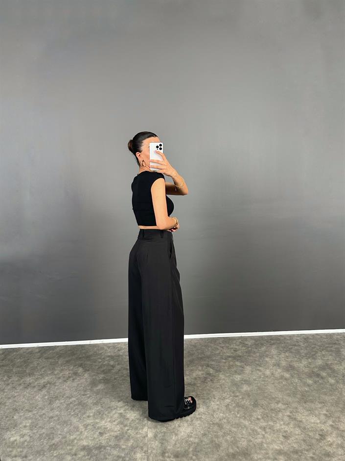 Vos Siyah Poliviskon Kumaş Cepli Pantolon