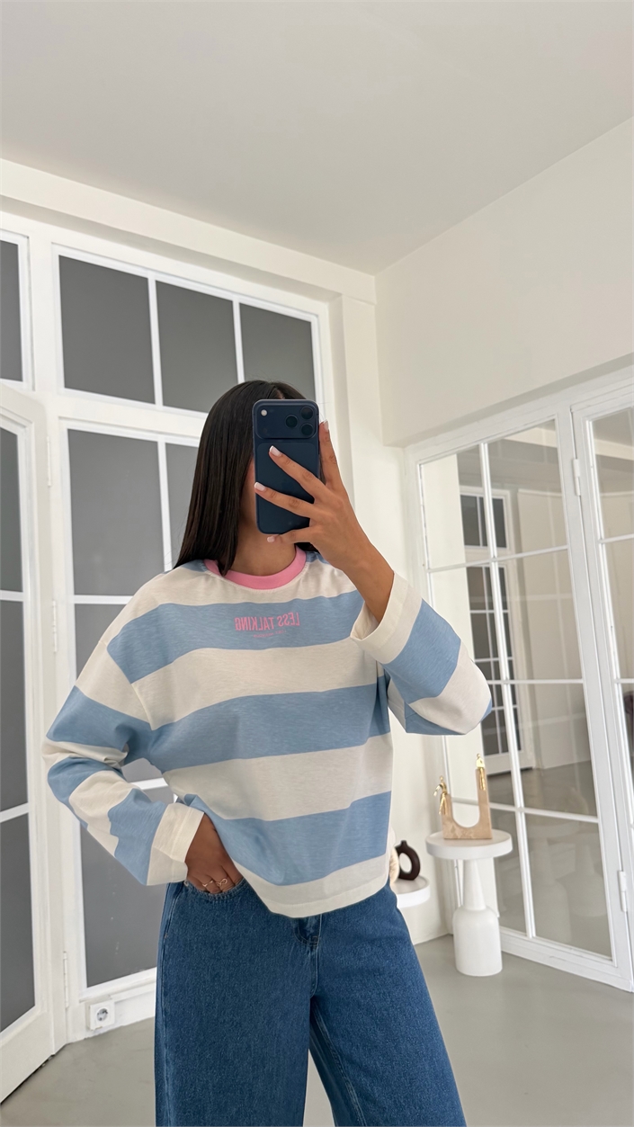 Mavi Çizgili Vintage Sweatshirt GAUS-02121