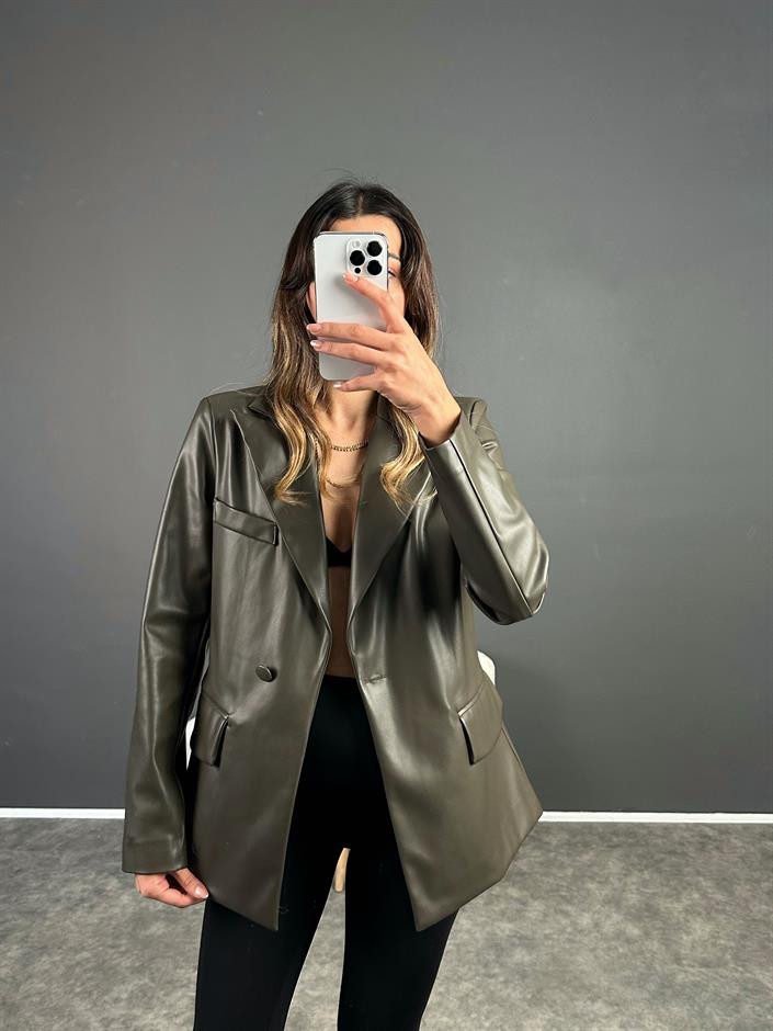 San Yeşil Deri Blazer Ceket