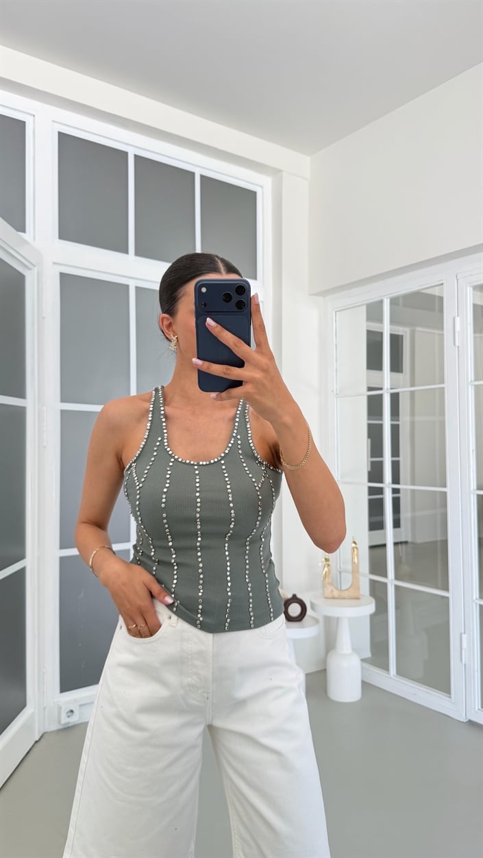 Yeşil ZR Model Taşlı Zımbalı Atlet GAUS-01747