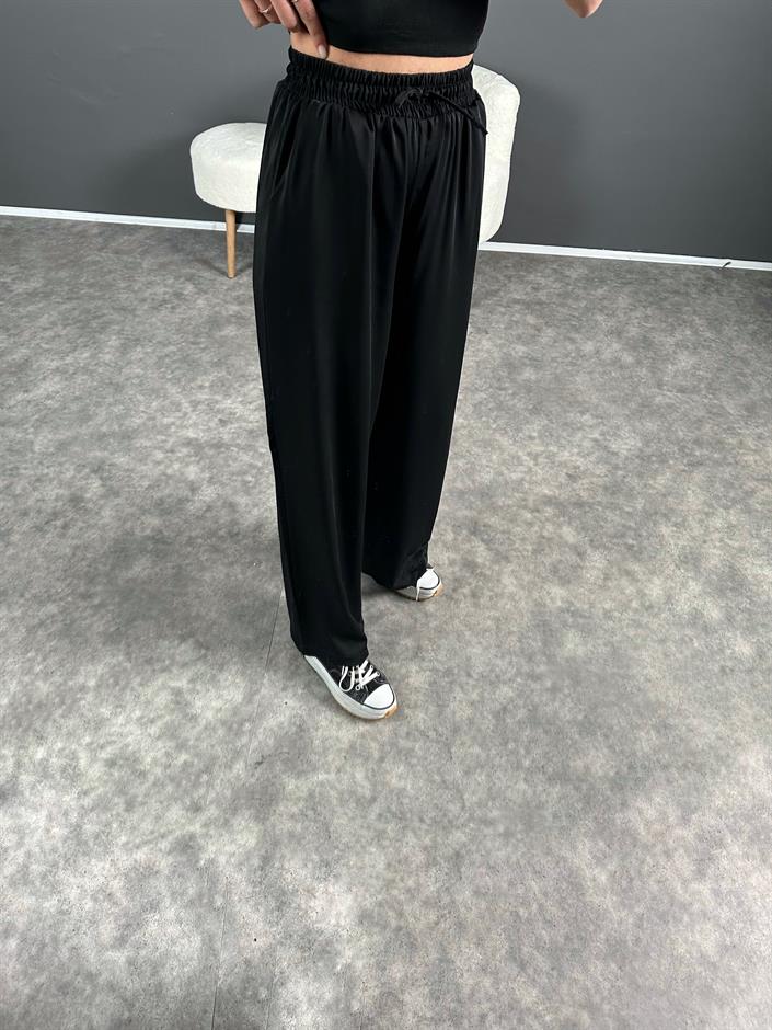 RY Siyah Saten Beli Lastikli Pantolon 