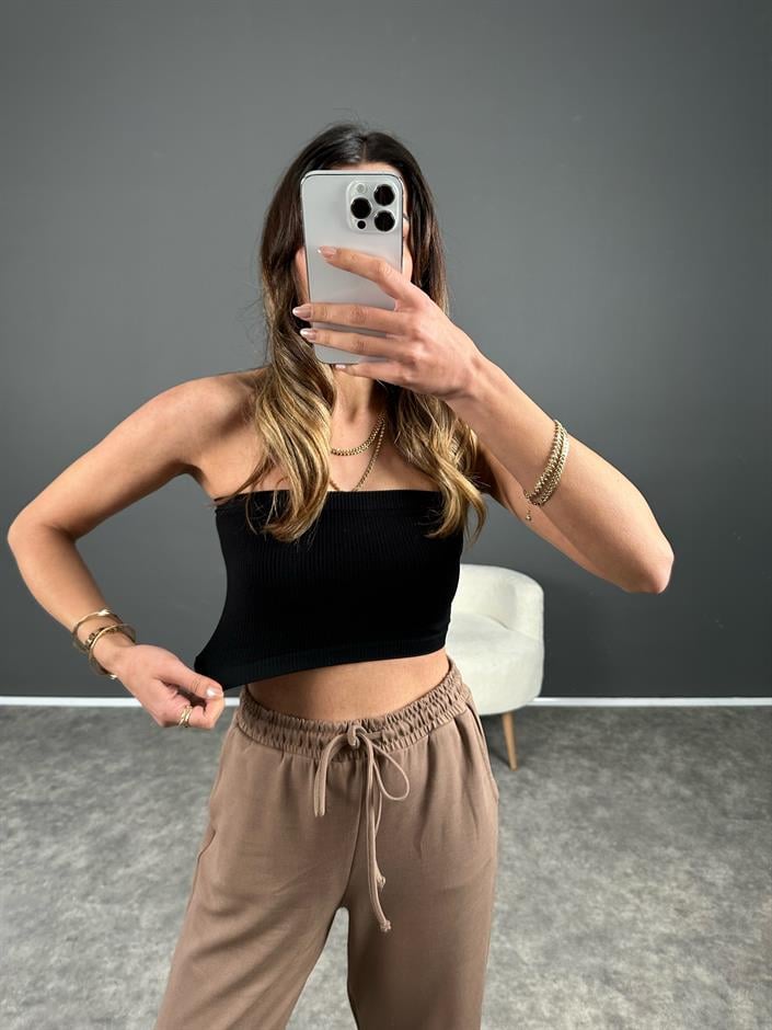Siyah Straplez Crop