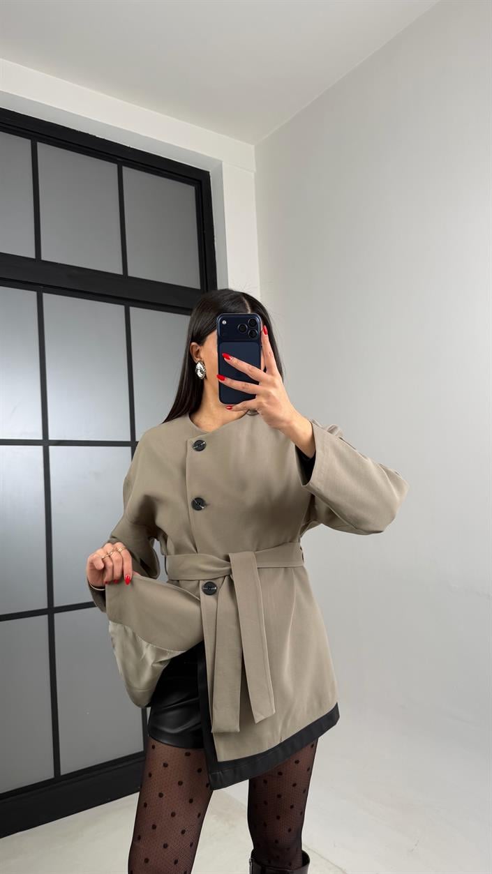Haki Astarlı Kemerli Muadil Ceket GAUS-00990