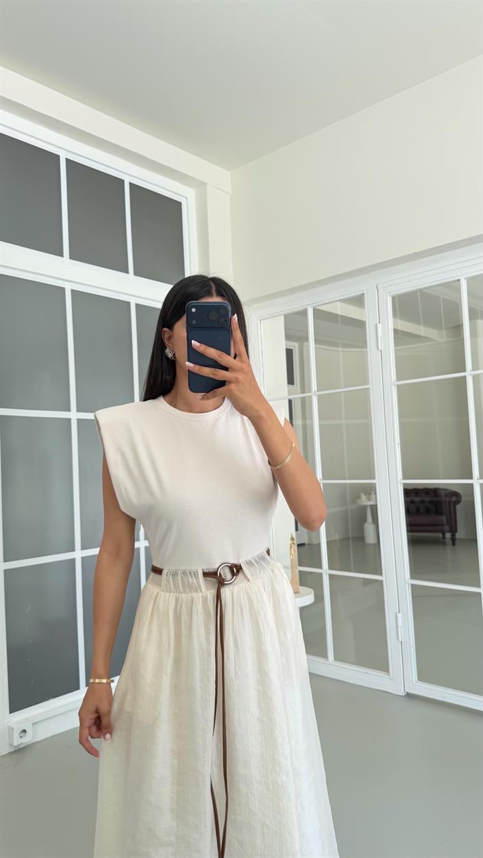 Krem TWST Model Kemerli Elbise GAUS-01697