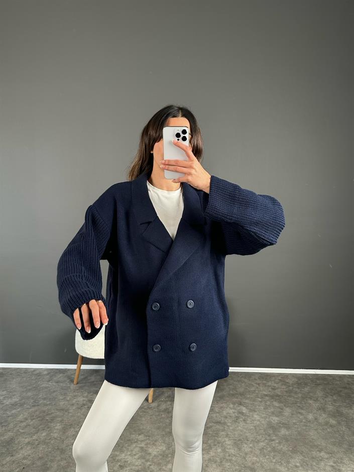 Life Lacivert Oversize Düğmeli Premium Hırka
