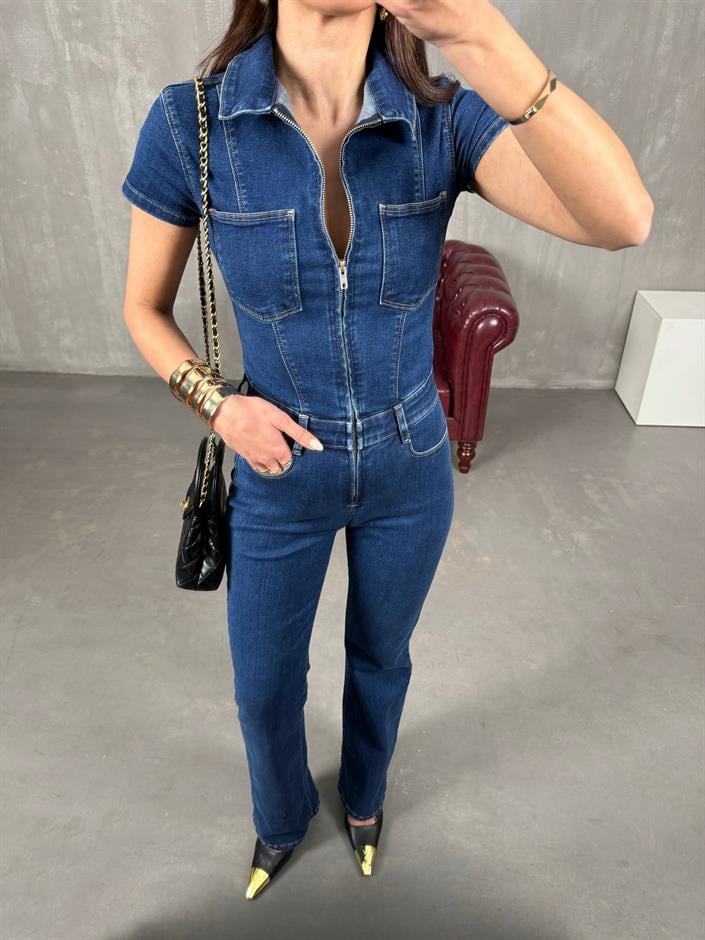 Milen Mavi Fermuarlı Gabardin Tulum