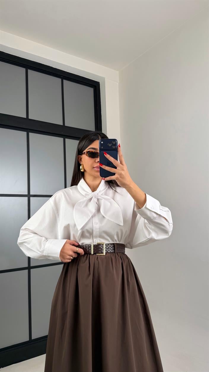 Beyaz Fular Yakalı Gömlek GAUS-00981