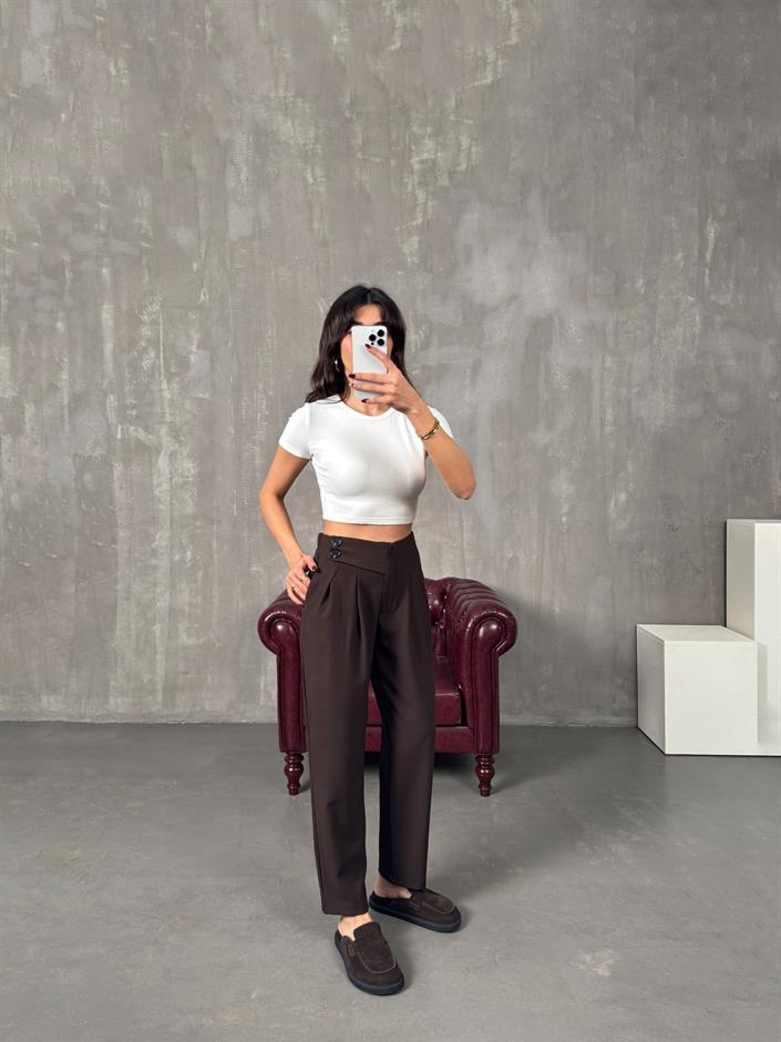 Punta Acı Kahve Arka Beli Lastikli Tasarım Pantolon