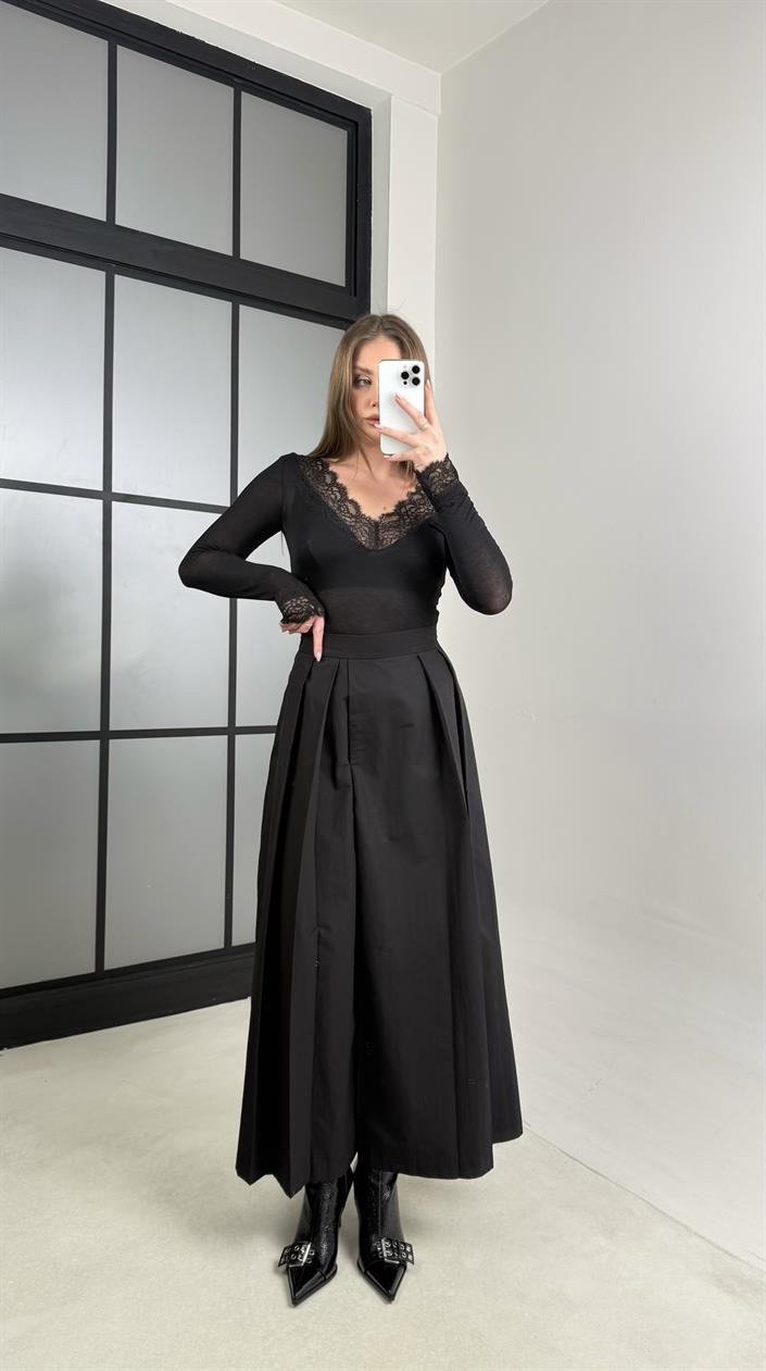 Siyah Beli Lastikli Tasarım Pantolon GAUS-00994