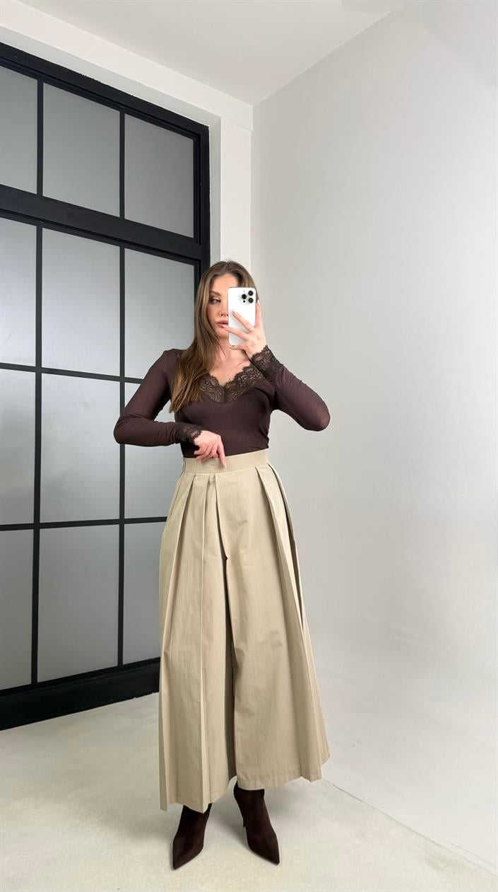 Soft Haki Beli Lastikli Tasarım Pantolon GAUS-00994