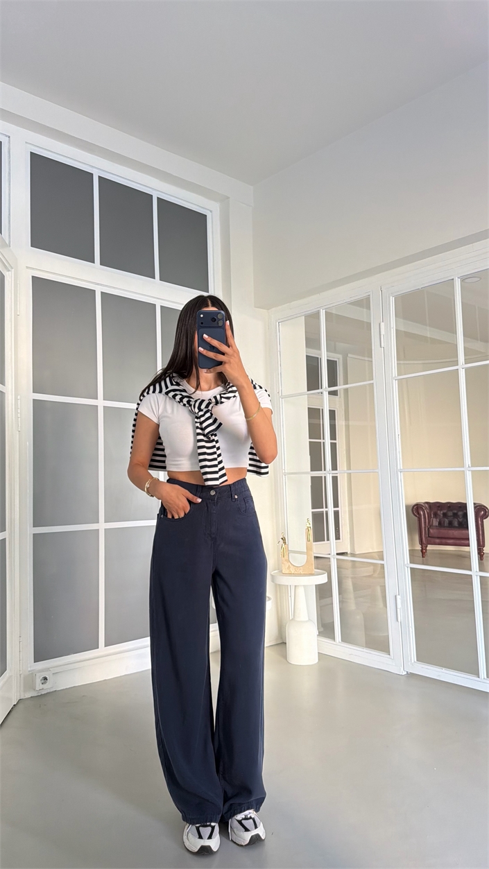 Lacivert Beli Lastikli Geniş Paça Jean GAUS-01876 GAUS-02035